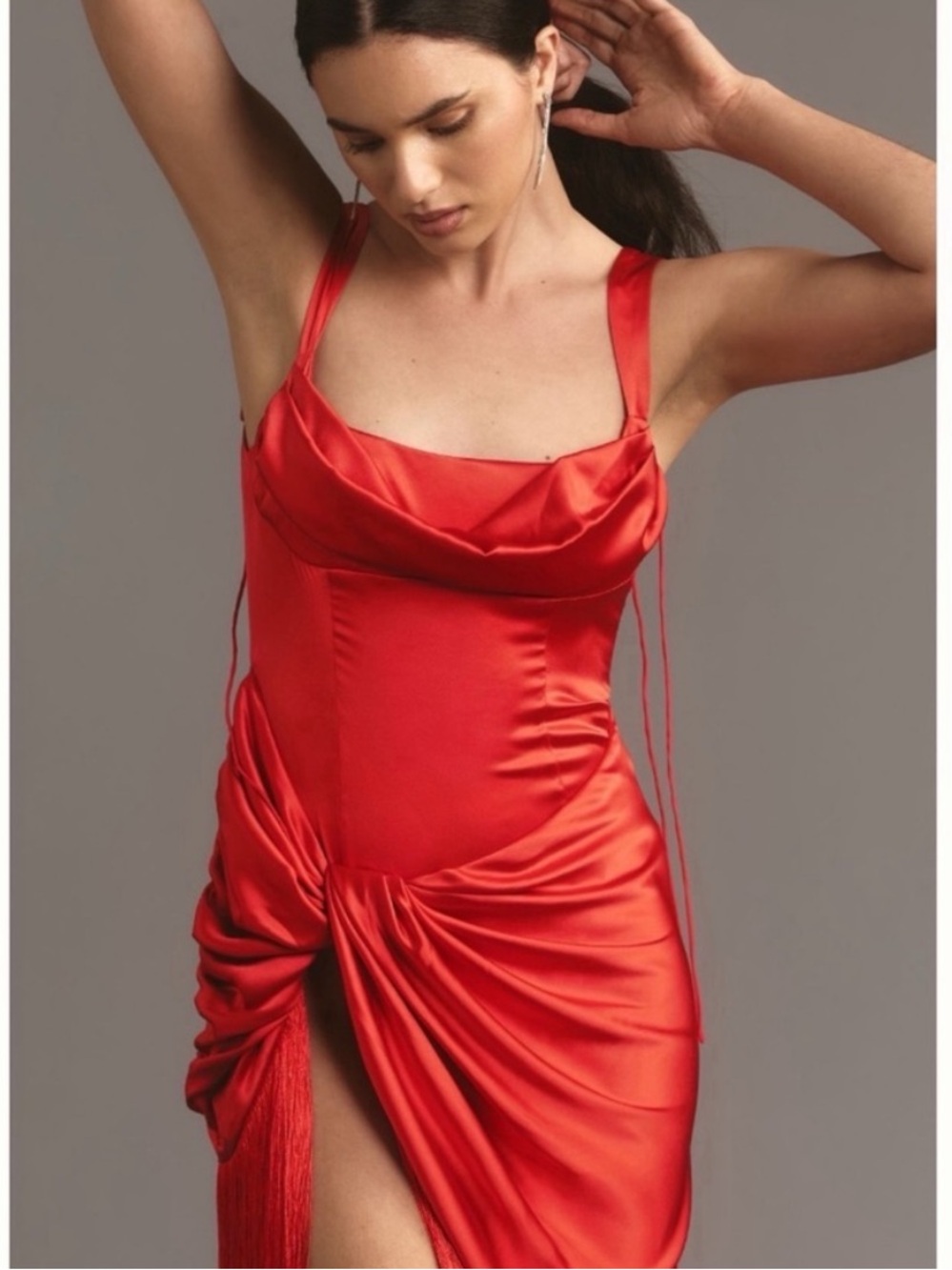 NWT For Love & Lemons Anisa Asymmetrical Silk Fringe Midi Dress - Picture 5 of 16